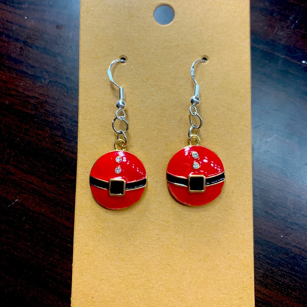 Silver Santa belt dangle earrings